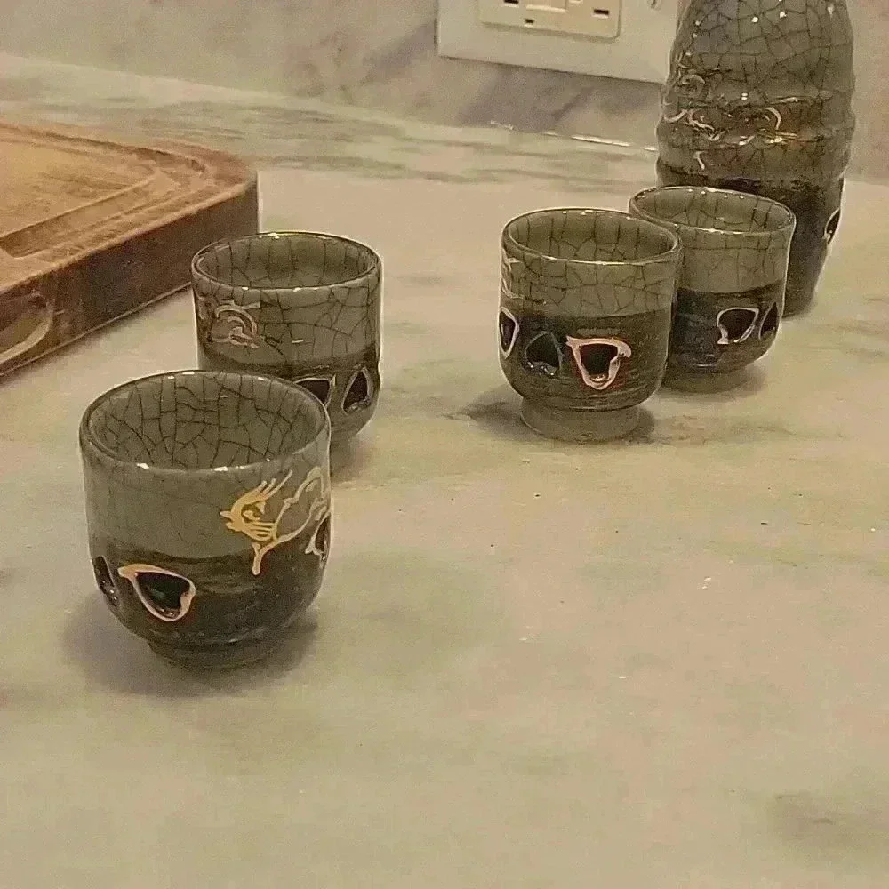 Vintage Japanese Somayaki set Vintage Soma Ware Suzuki Shoten Crackle